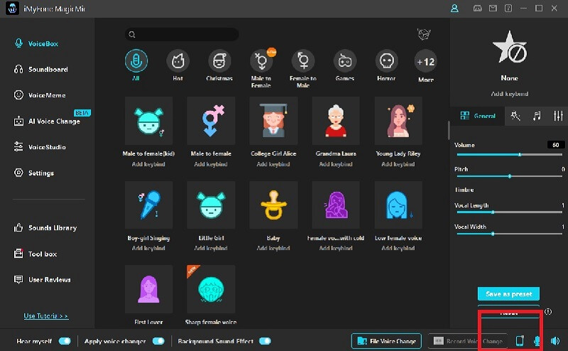 Editor interface of the iMyFone MagicMic voice changer