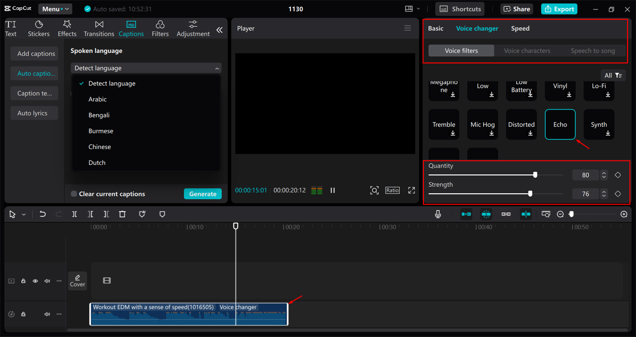 Using the AI voice changer in the CapCut desktop video editor