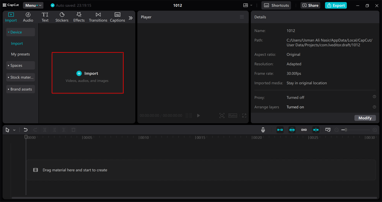 Import video in CapCut