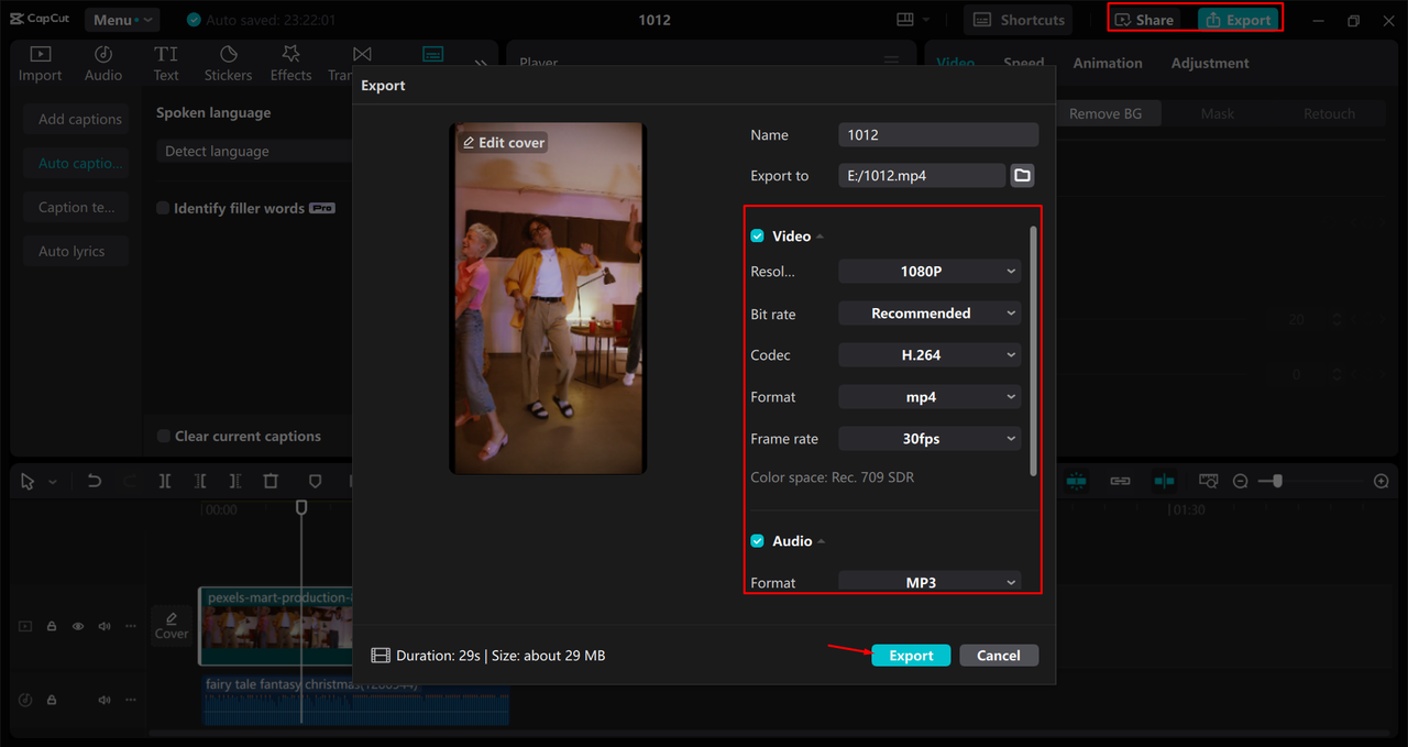 Export video from CapCut