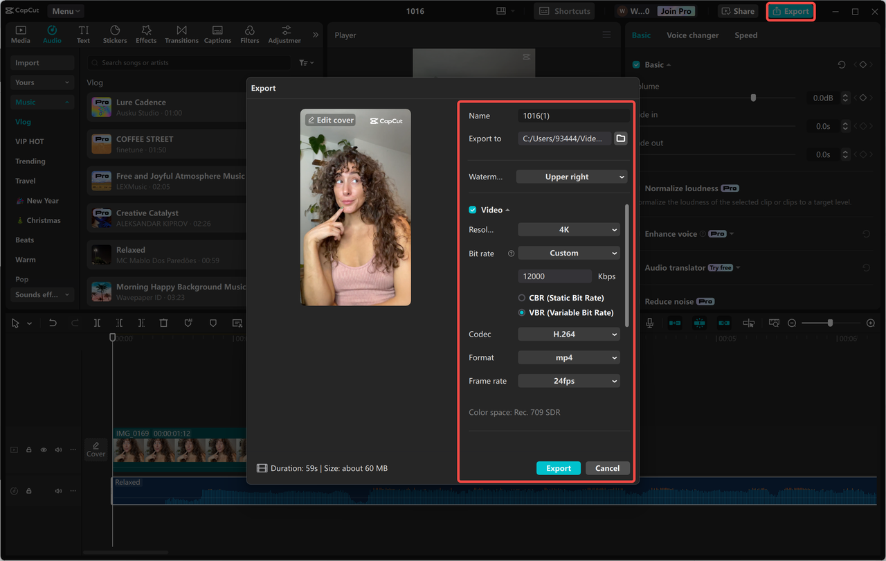 Exporting a video from the CapCut desktop video editor