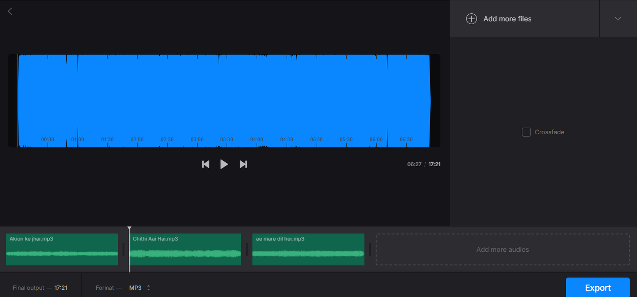 The interface of Clideo - reliable free MP3 cutter and joiner