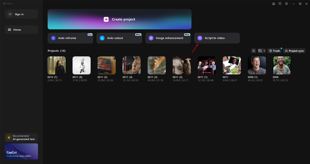 Using the script to video tool in the CapCut desktop video editor
