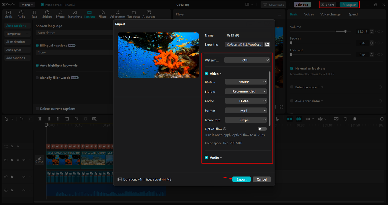 Exporting a video from the CapCut desktop video editor