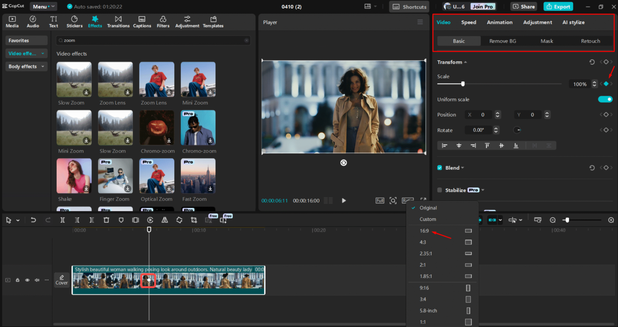Adding and adjusting the Ken Burns in a video with the CapCut desktop video editor