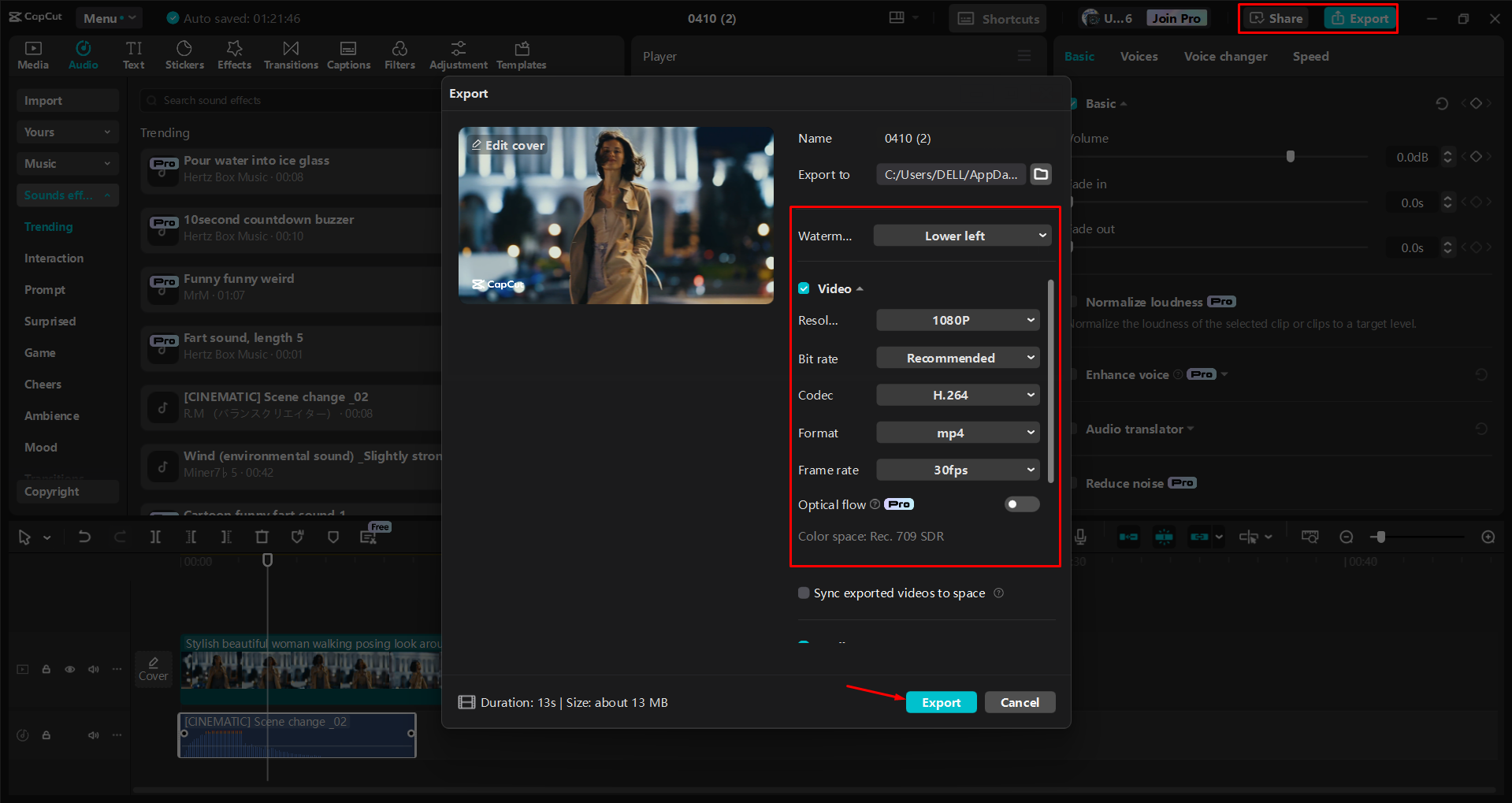Exporting a video from the CapCut desktop video editor