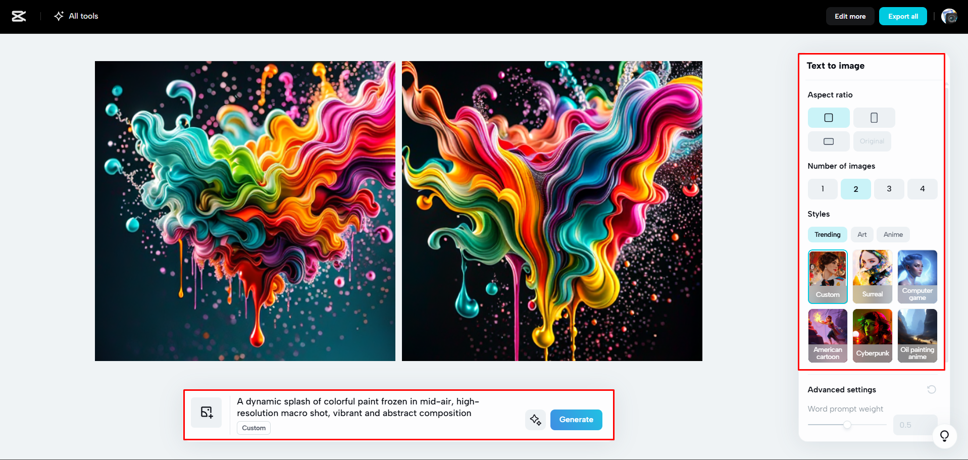 Generating an image with AI on CapCut Web