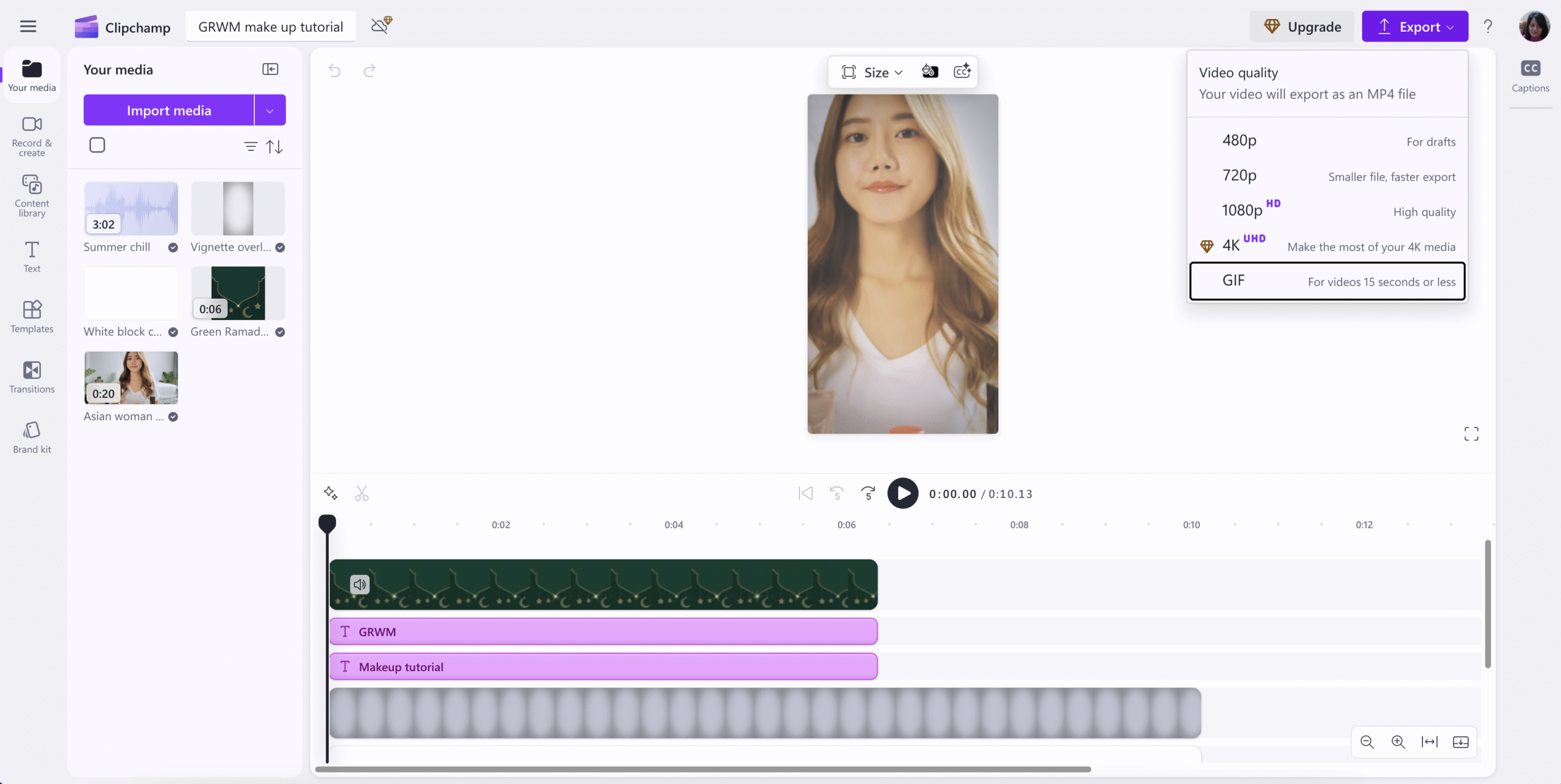 ClipChamp interface