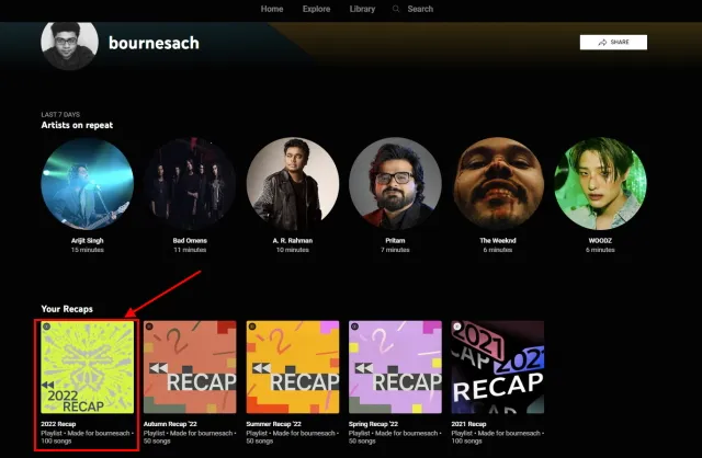 YouTube Music Recap highlighting top songs and artists