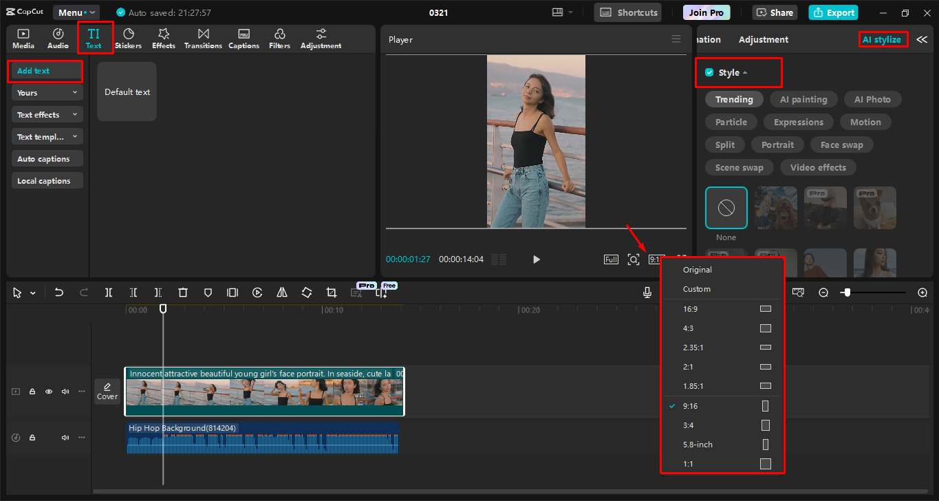Editing interface showing advanced features
