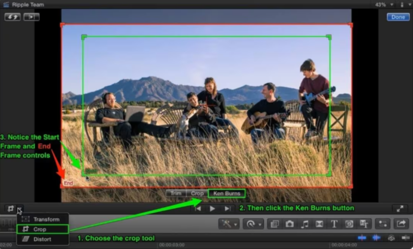 Showing how to add Ken Burns effect in Final Cut Pro