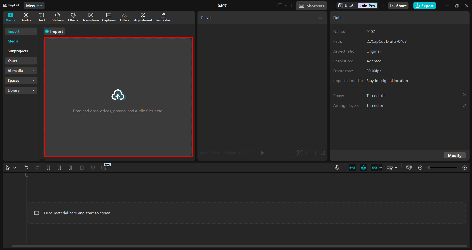Importing a video into the CapCut desktop video editor