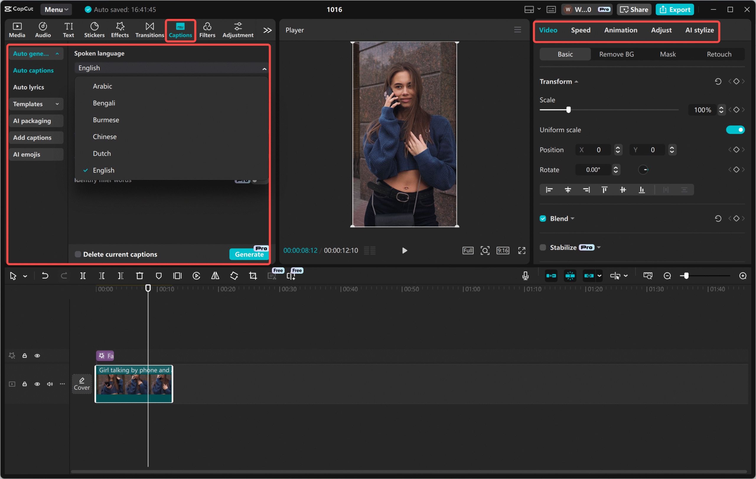 Editing a video in the CapCut desktop video editor