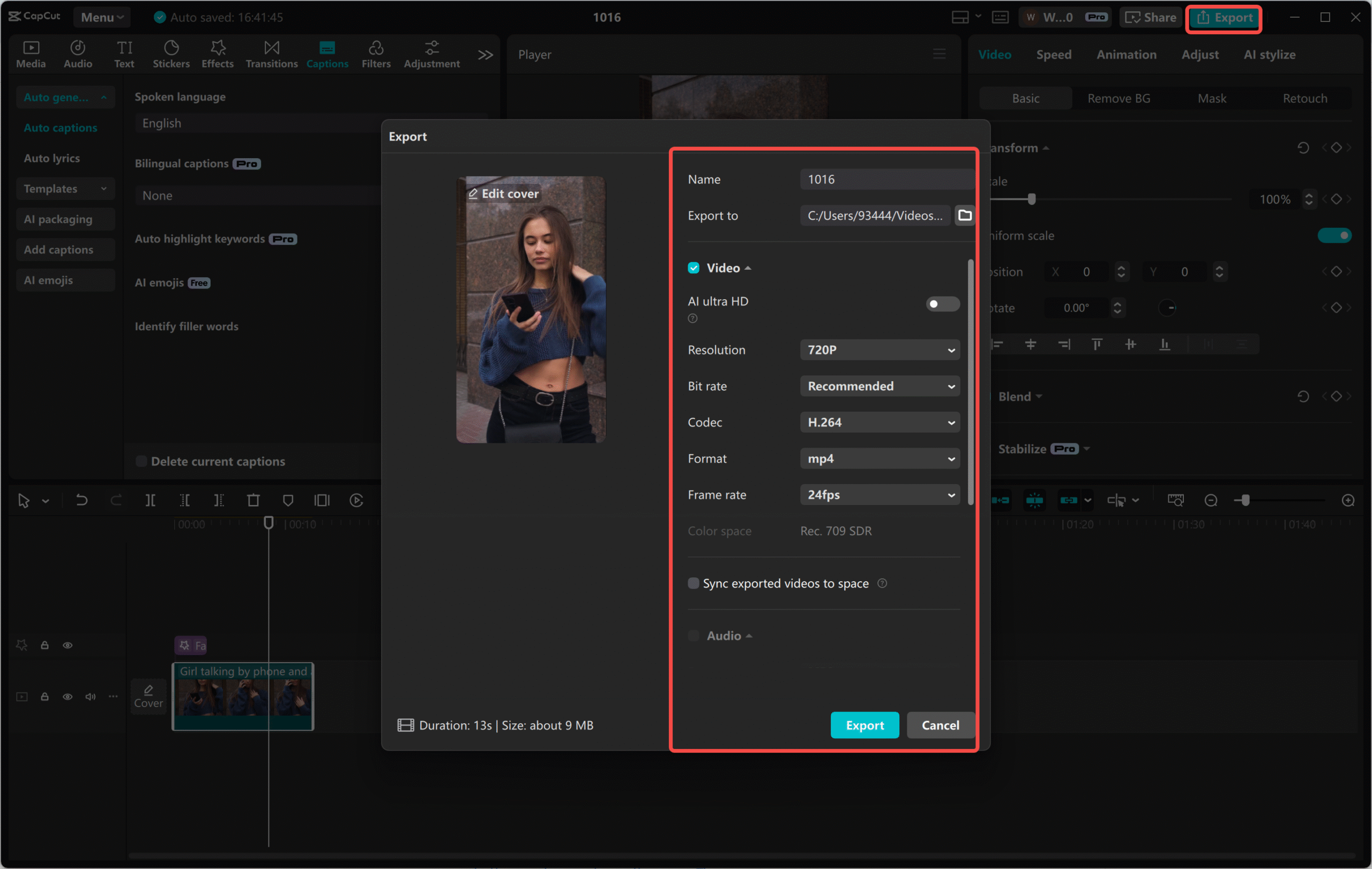 Exporting a video from the CapCut desktop video editor