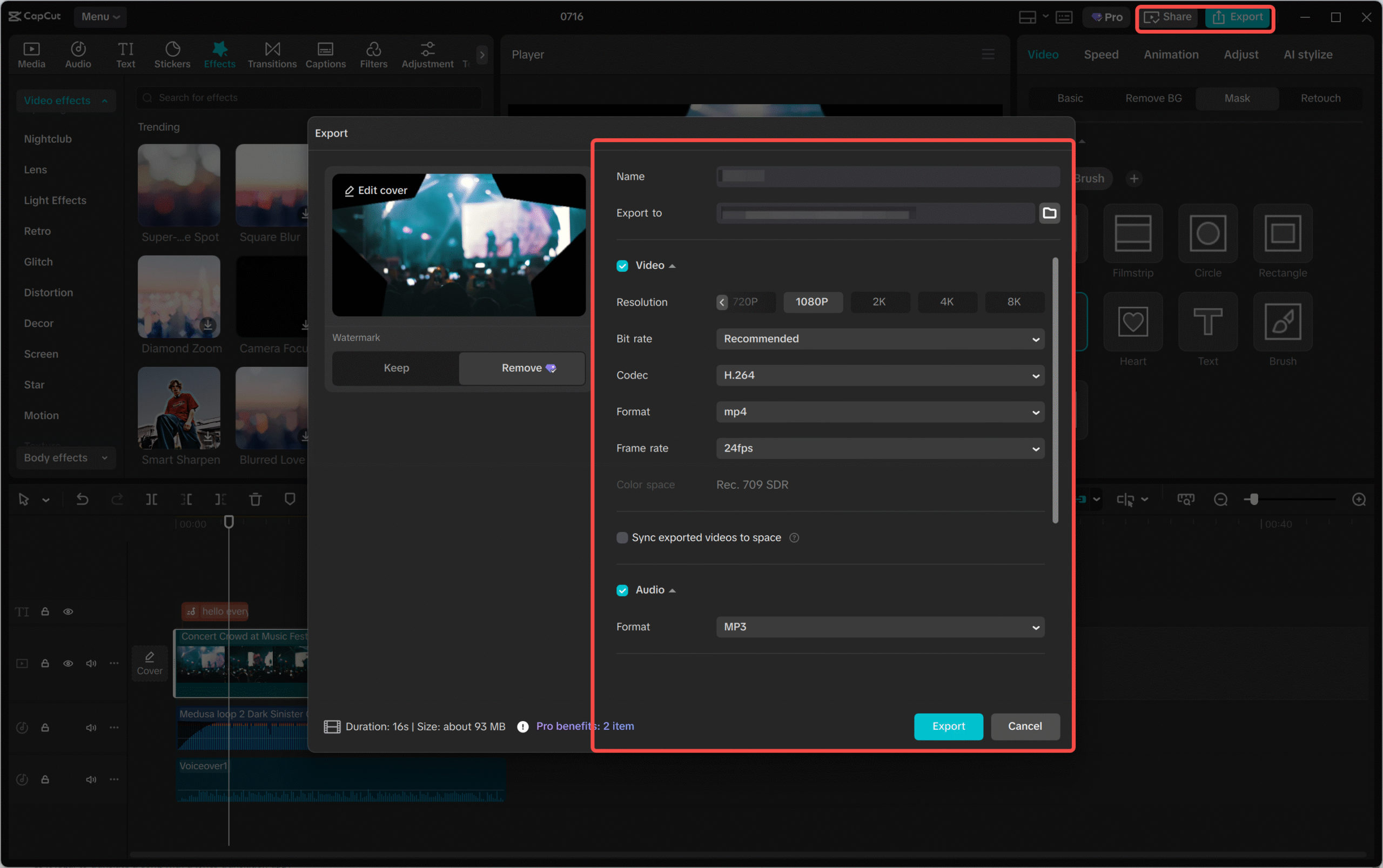 CapCut export video