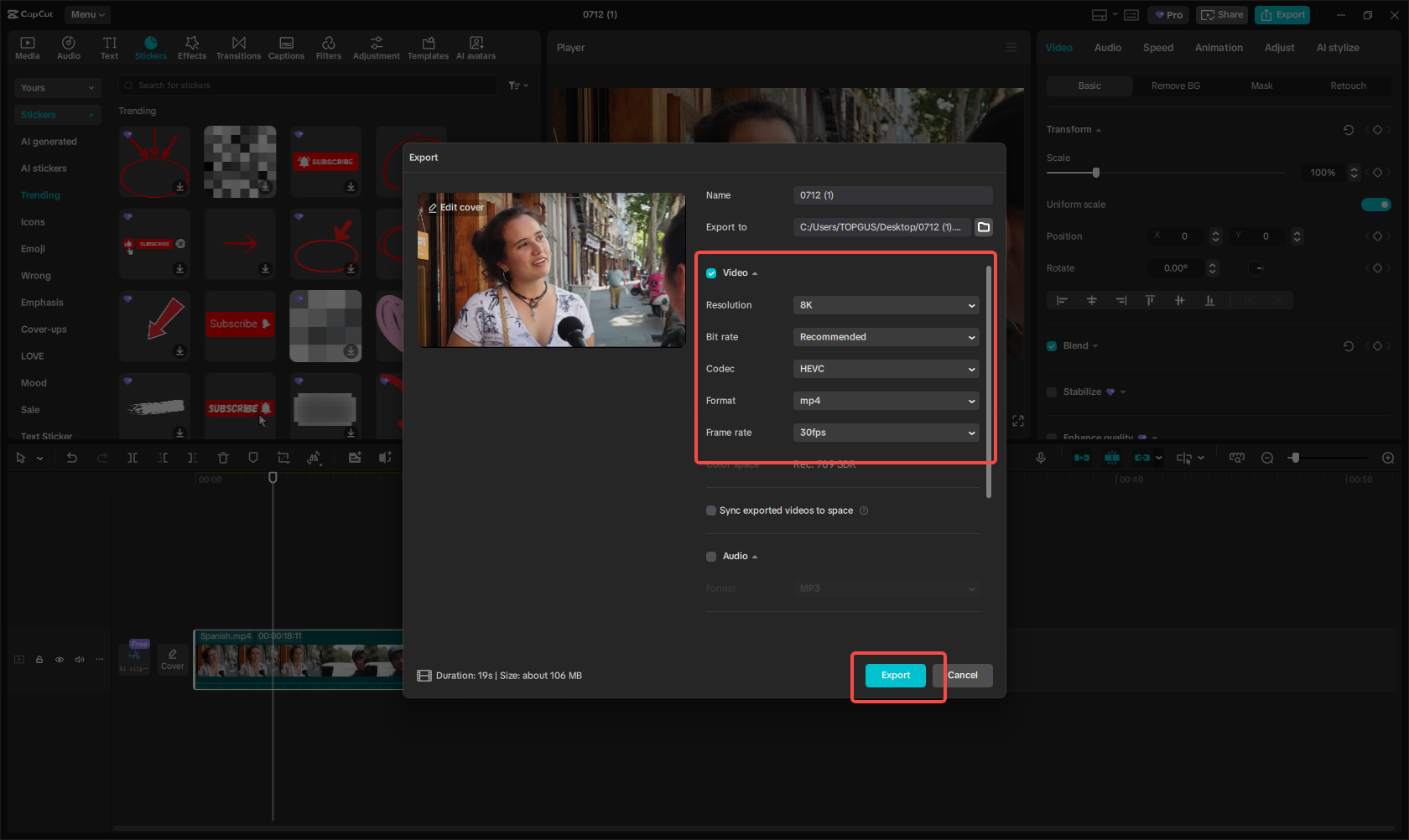 Export bilingual captions video