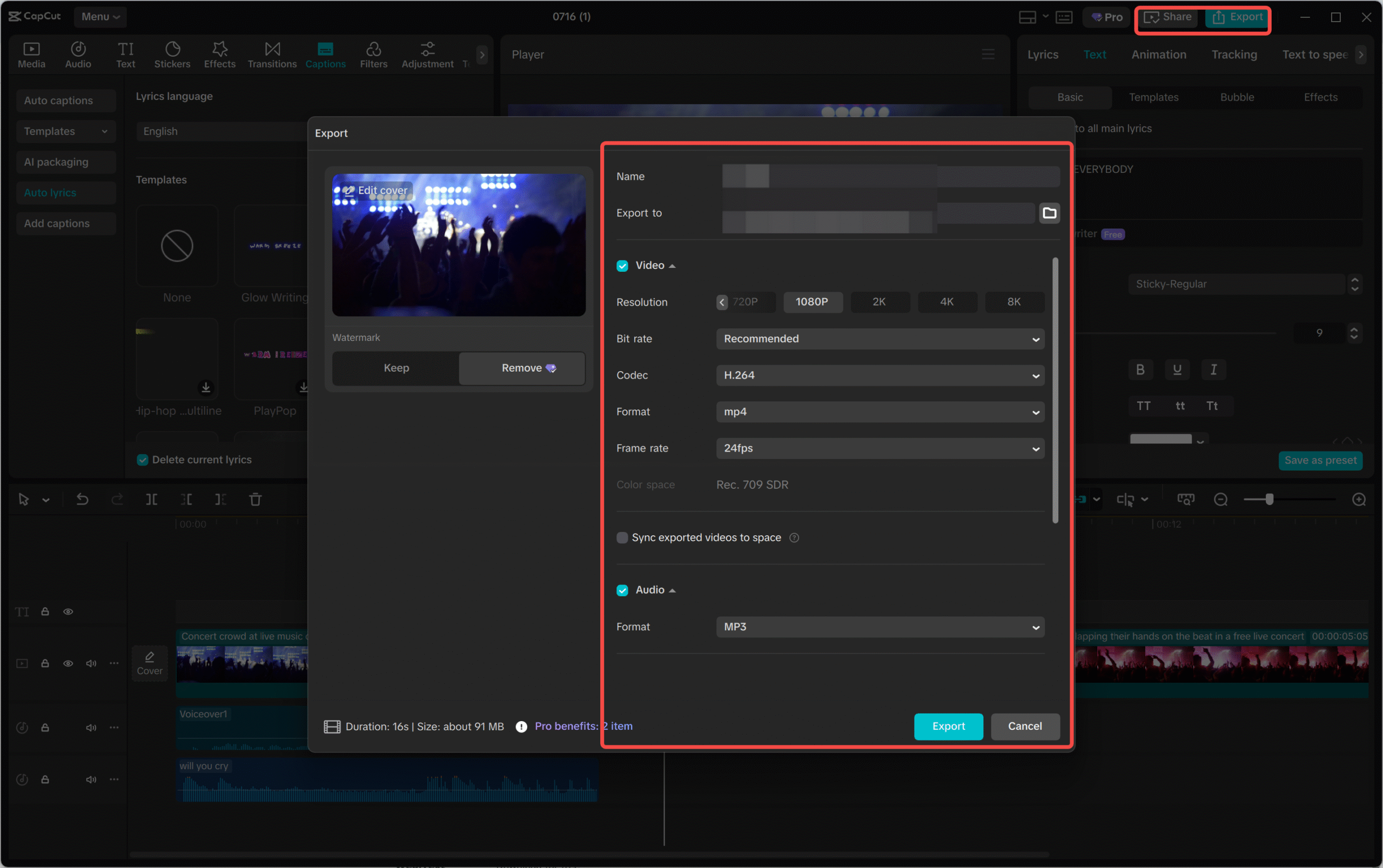 Export and share in CapCut