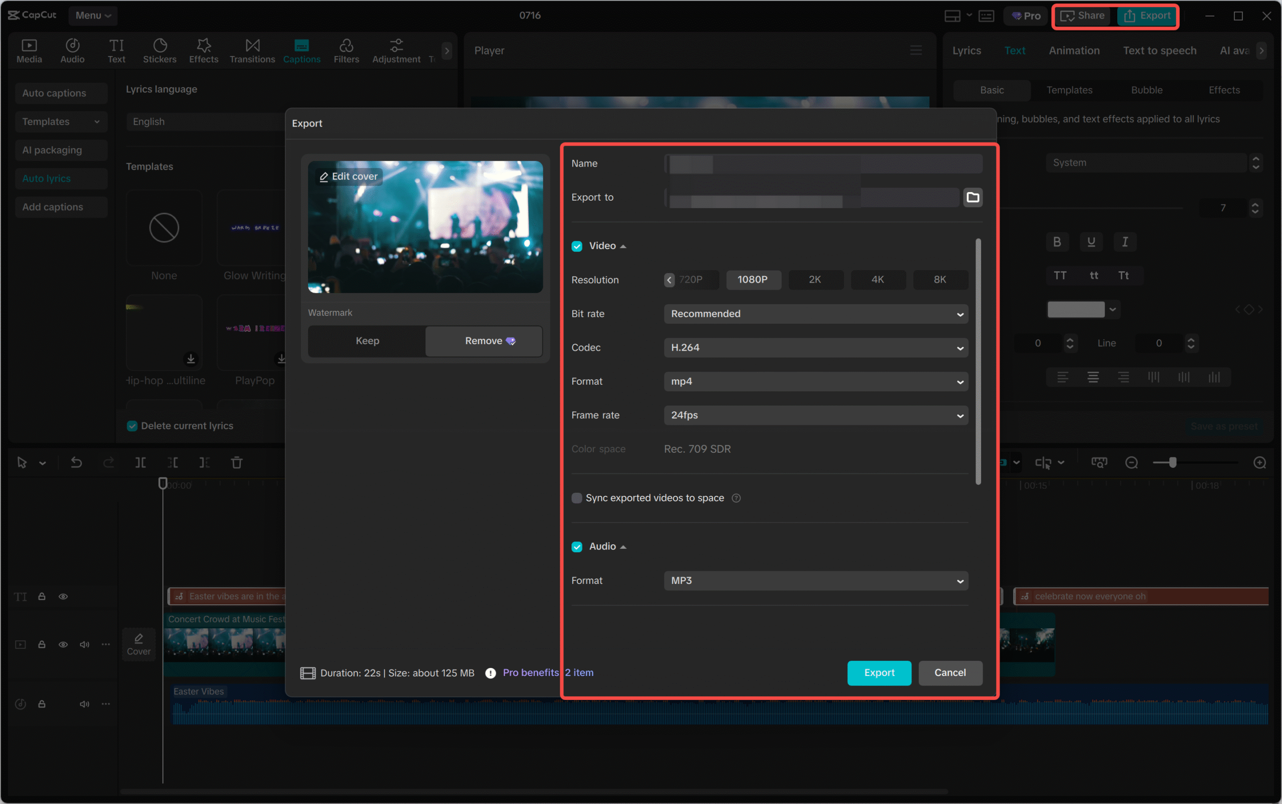 Export video