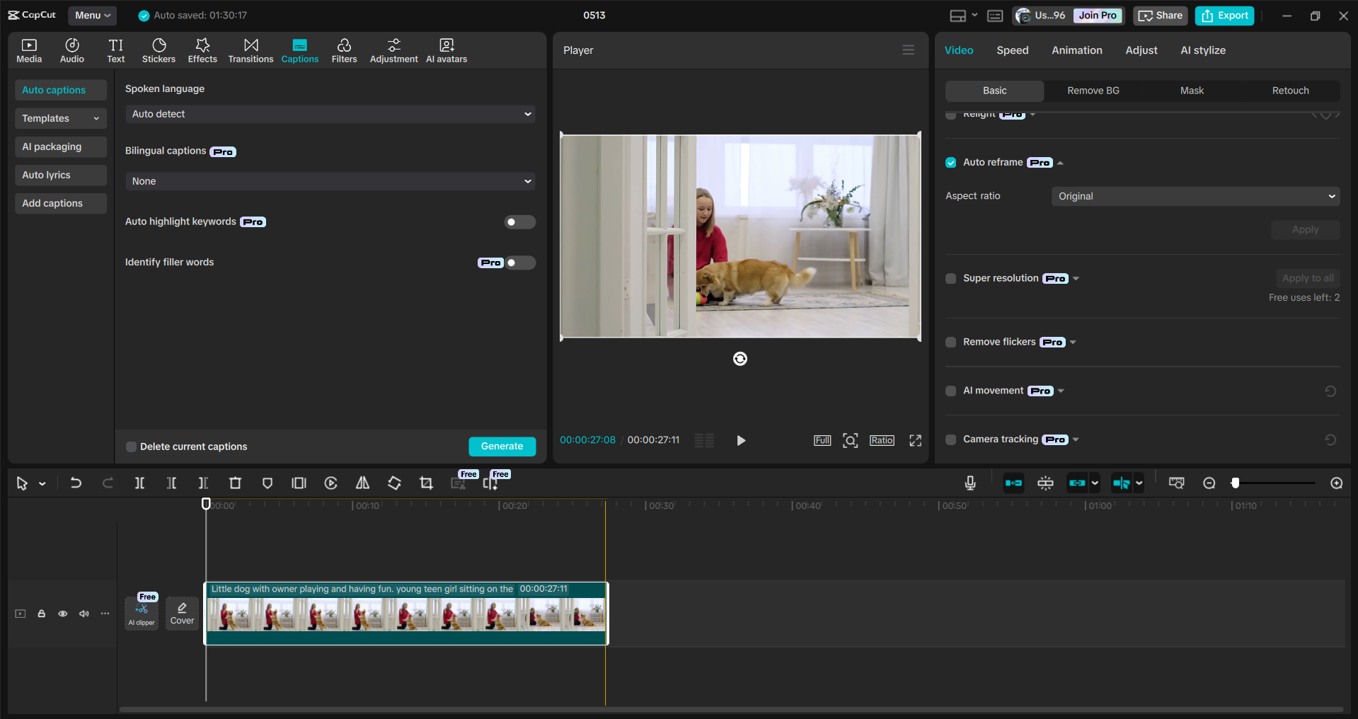 Interface of the CapCut desktop video editor - an efficient tool to trim videos for YouTube