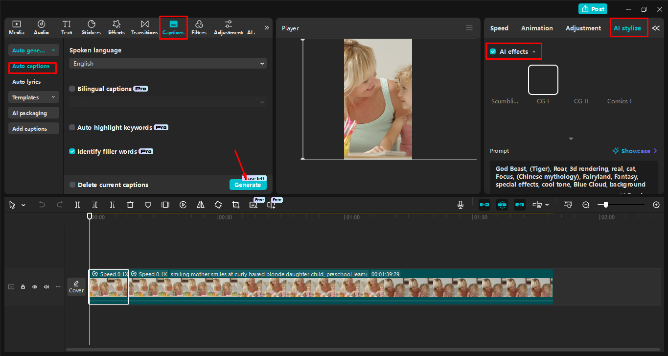 Editing the video in the CapCut desktop video editor