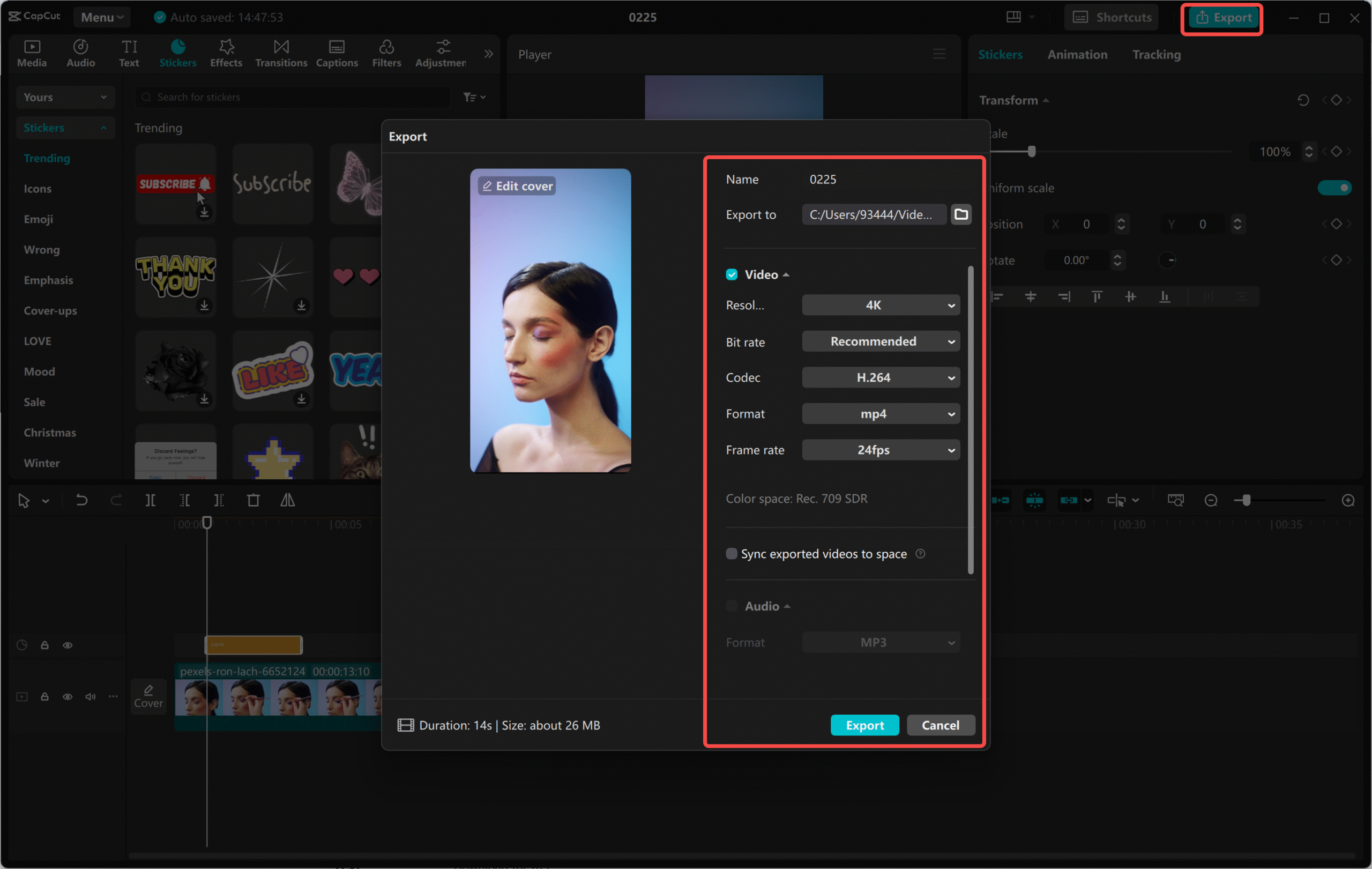 Exporting a video from the CapCut desktop video editor