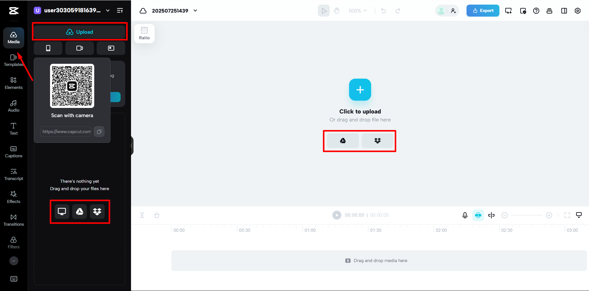 Upload the video to the CapCut online video editor