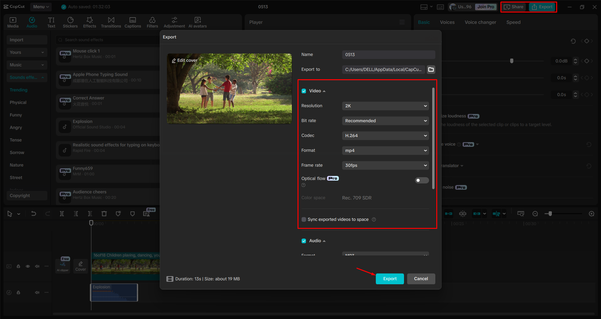 Exporting a video from the CapCut desktop video editor