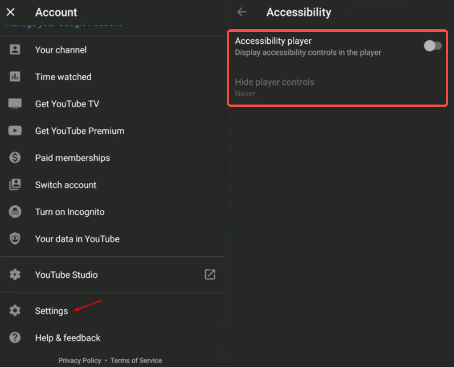 Using accessibility in settings to apply the YouTube Short hide overlay