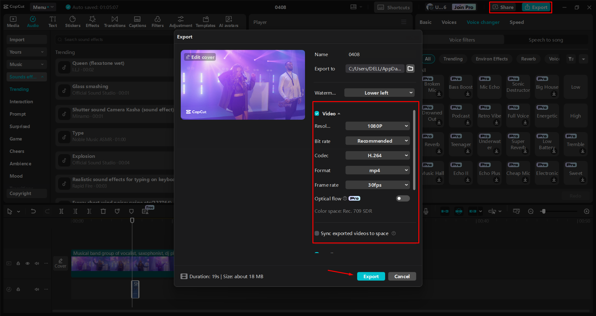Exporting a video from the CapCut desktop video editor