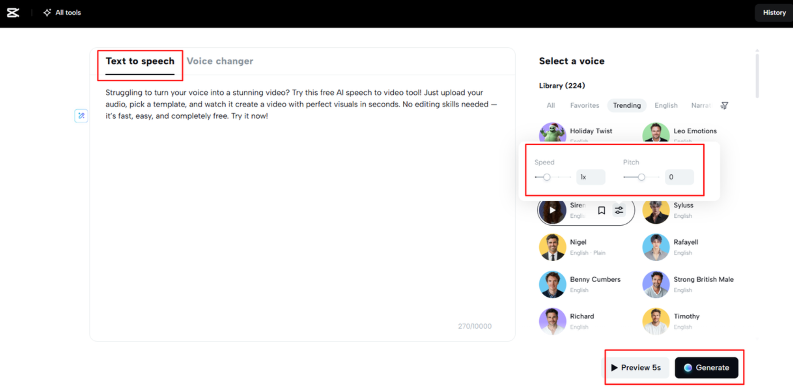 Converting text to speech in CapCut Web