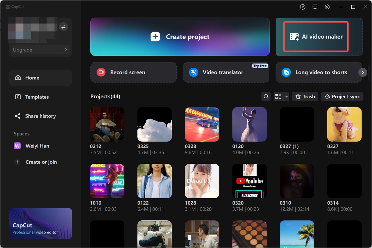 Access the AI video maker tool in the CapCut desktop video editor