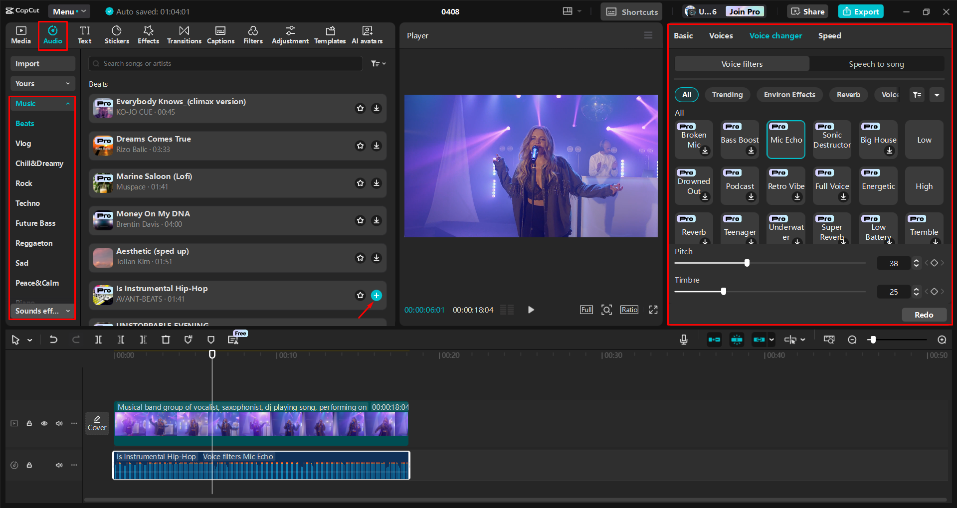 Adding music and AI voices to a video in the CapCut desktop video editor