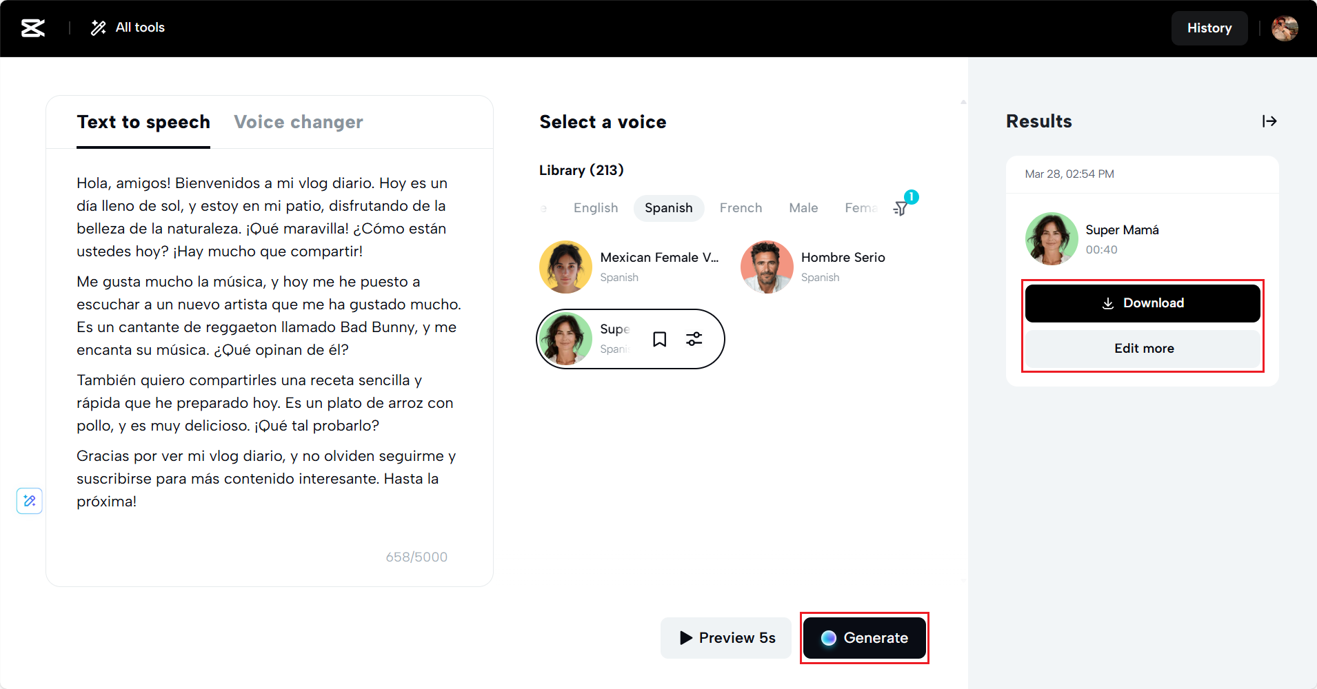 Generate and download option