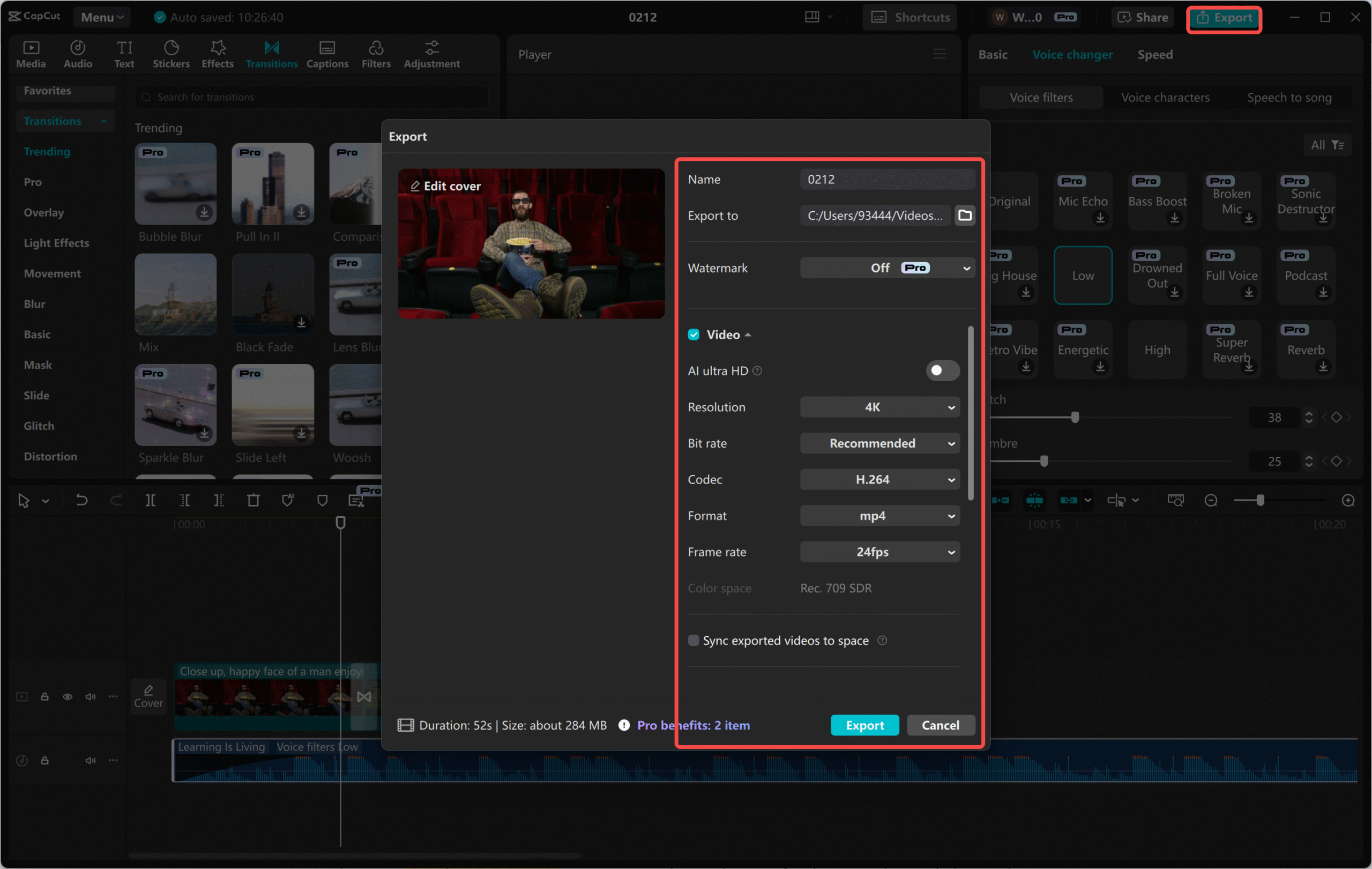 Exporting a video from the CapCut desktop video editor