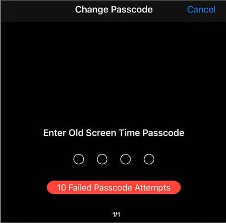 how many failed screen time passcode attempts on iphone