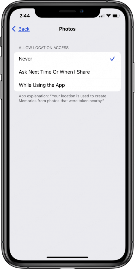 choose never allow location access