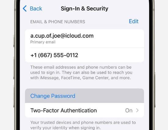 change password in settings