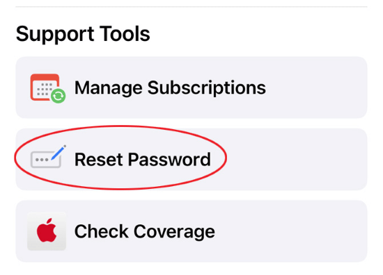 apple support app reset password