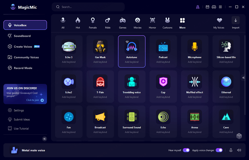 magicmic autotune voice changer interface