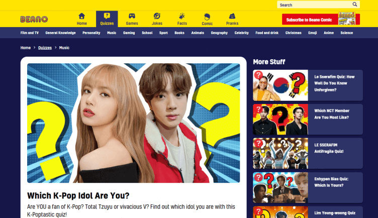 beano - kpop star look like quiz