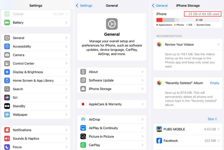 check iphone storage