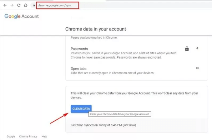 chrome bookmark clear data