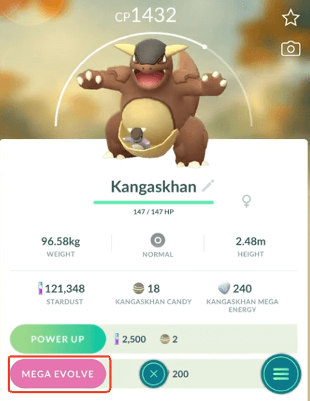 tap mega evolve in kangaskhan profile