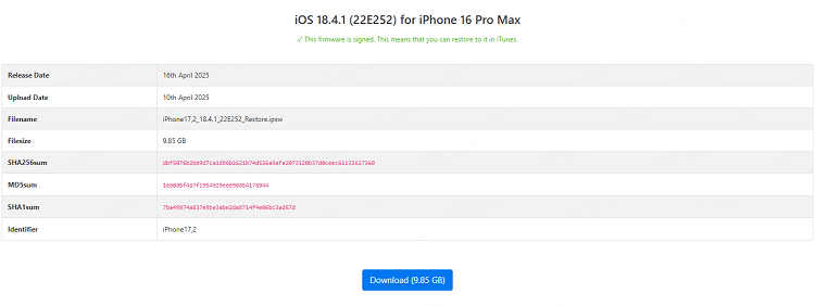 download the signed ipsw file