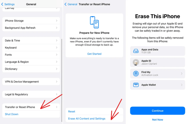 erase all content and settings