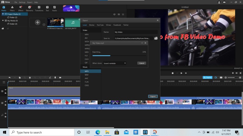 convert facebook video to mp3 audio using imyfone filme