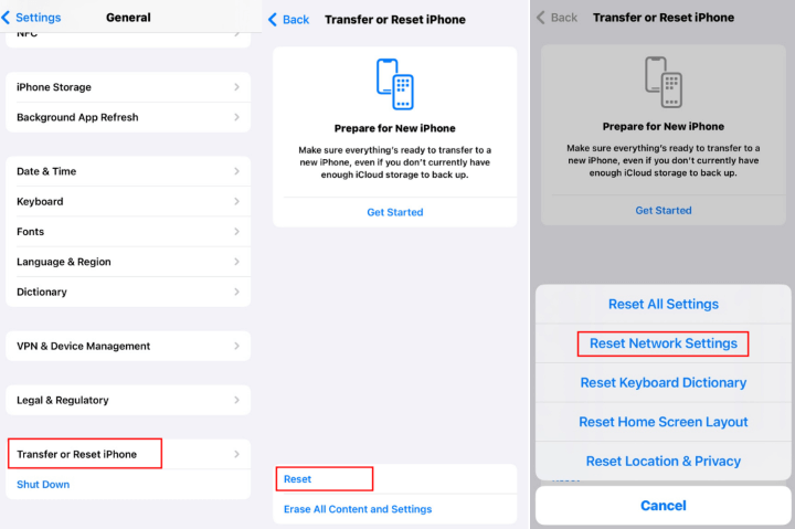 iphone reset network settings