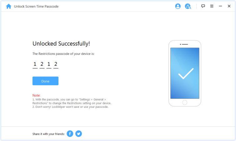 successfully unlocked iphone screen time passcode
