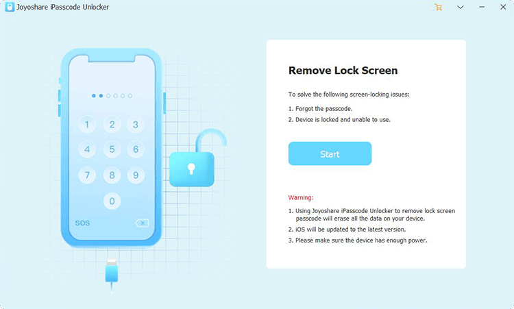 hit start to use joyoshare ipasscode unlocker