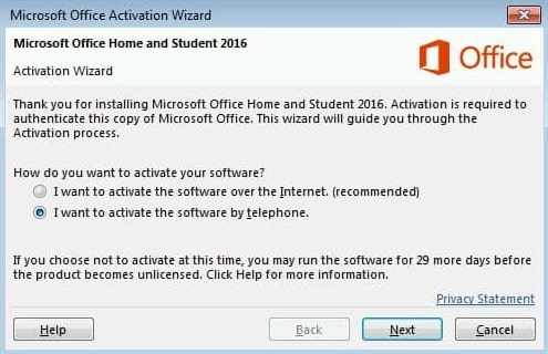 activate the software by telephone
